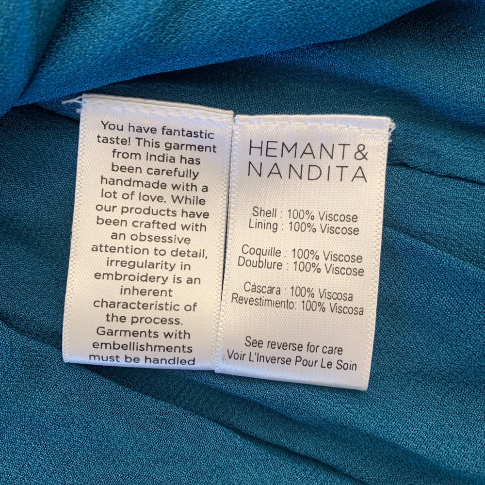 Hemant & Nandita  Dress Size L Kaiyo Long Sleeve Blue Silver Metallic Wrap Mini - Picture 11 of 15